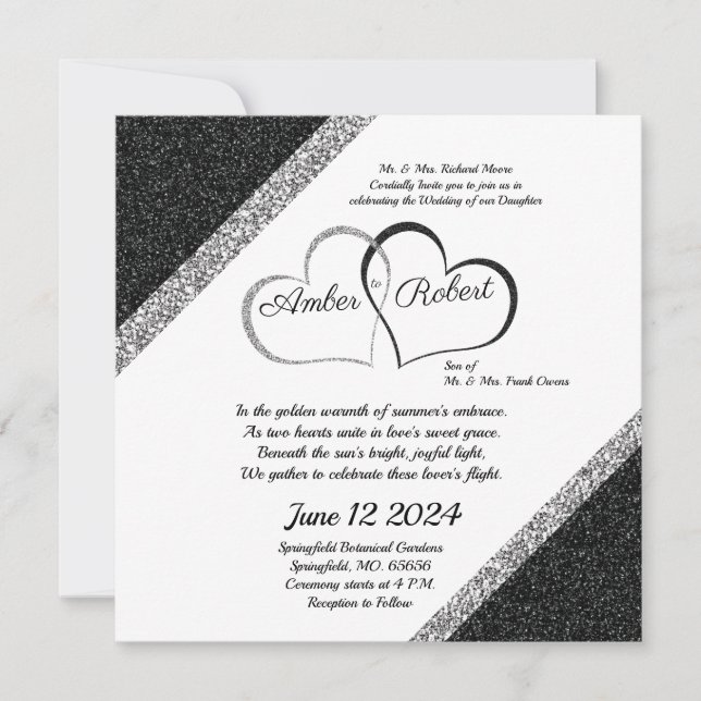 Black & Silver Wedding save the date w/Heart poem  (Front)