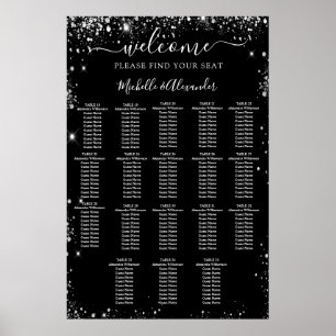 Black silver wedding seating chart 18 tables