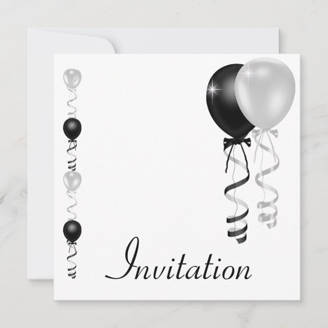 Black Silver White Balloons Special Event Invitation (Front)