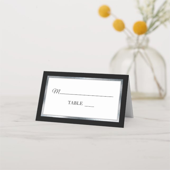Black | Silver | White Simple Elegant Place Cards (Front)