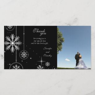 Black silver winter wedding thank you photocard card