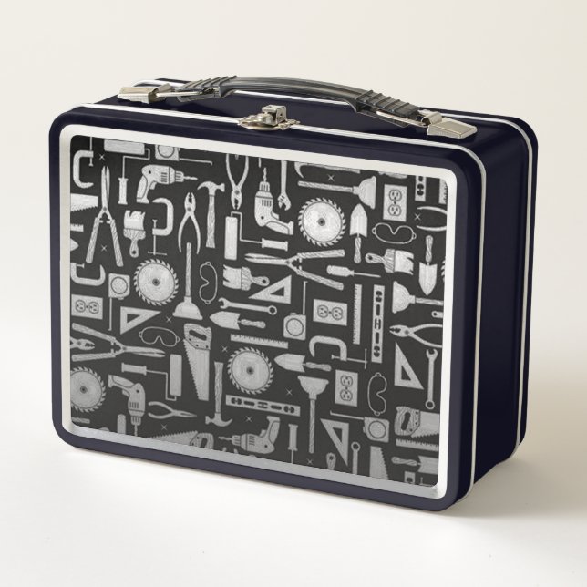 Black & Silver Workshop Tools Metal Lunch Box (Front)
