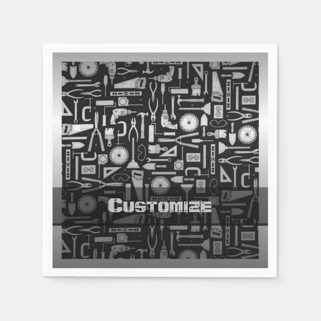 Black & Silver Workshop Tools Napkin (Front)