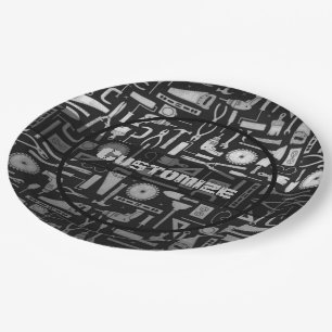 Black & Silver Workshop Tools Paper Plate