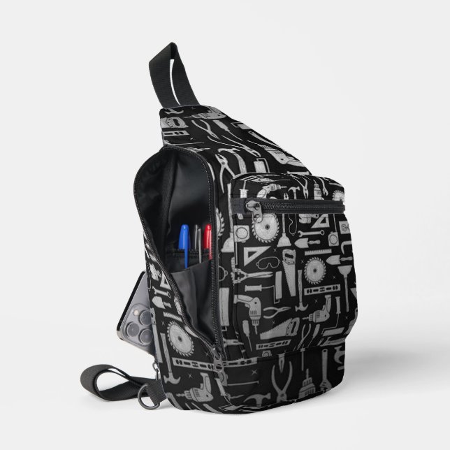 Black & Silver Workshop Tools Sling Bag (Open)