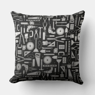 Black & Silver Workshop Tools Throw Pillow
