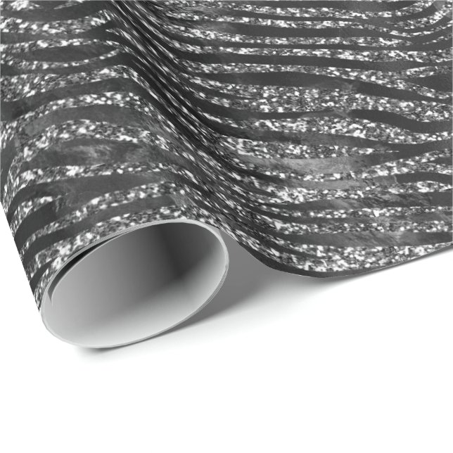 Black Silver Zebra Print Faux Glitter Wrapping Paper (Roll Corner)