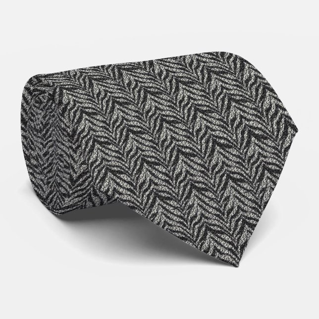 Black Silver Zebra Stripes Pattern Tie (Rolled)