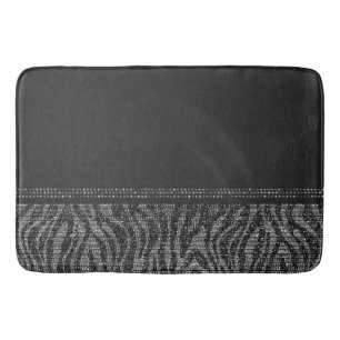Black & Silver Zebra Wild Animal Print Exotic Glam Bath Mat