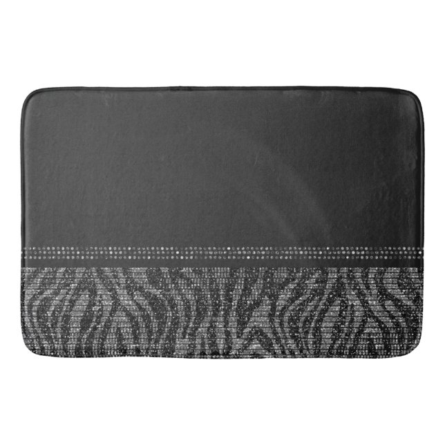Black & Silver Zebra Wild Animal Print Exotic Glam Bath Mat (Front)