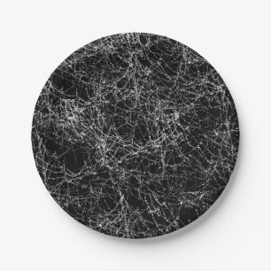 Black & Silvery Spider Webs Chic Halloween Paper Plate