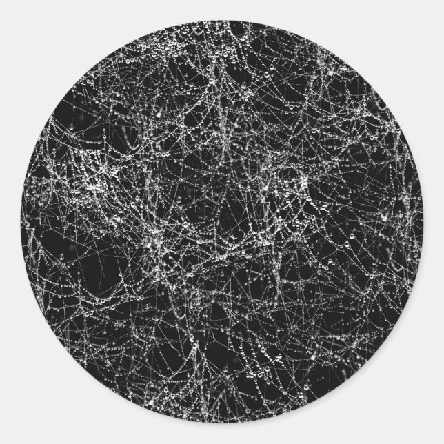 Black & Silvery Spider Webs Chic Halloween Party Classic Round Sticker (Front)