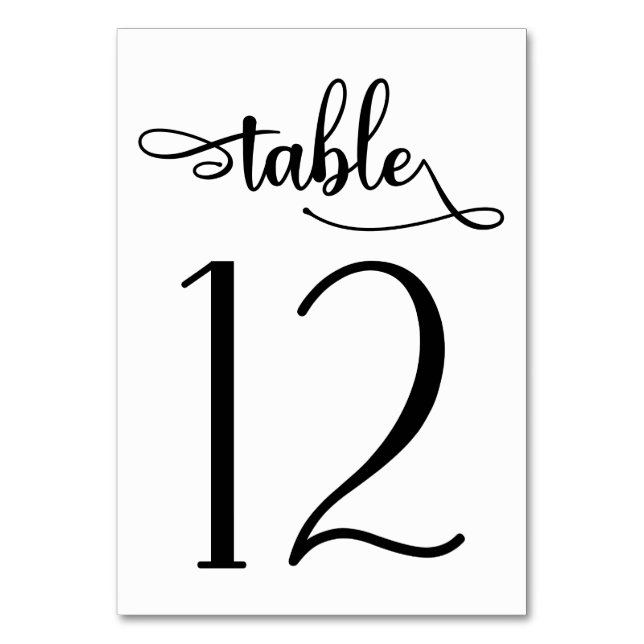 Black simple 3.5x5 table number | Table 12 (Back)