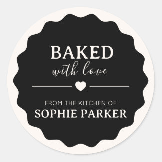 Black Simple Baked With Love Scallop Sticker