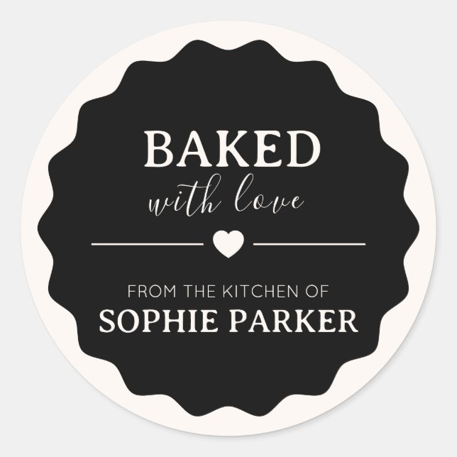 Black Simple Baked With Love Scallop Sticker (Devant)