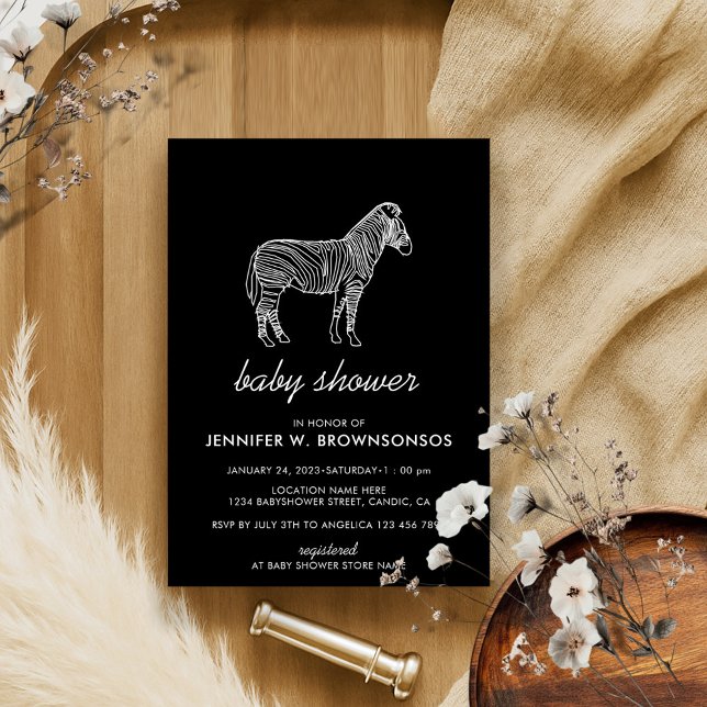 Black Simple Basic Linear Zebra Invitation (Creator Uploaded)