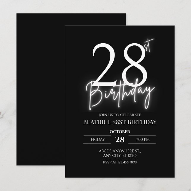 Black simple casual age personalized birthday  invitation (Front/Back)