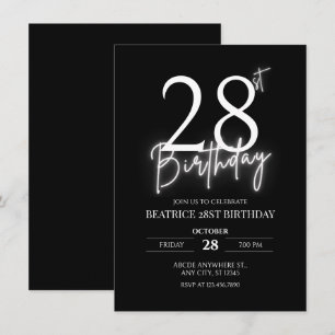 Black simple casual age personalized birthday  invitation