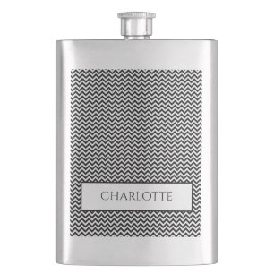 Black Simple Chevron Personalized Flask