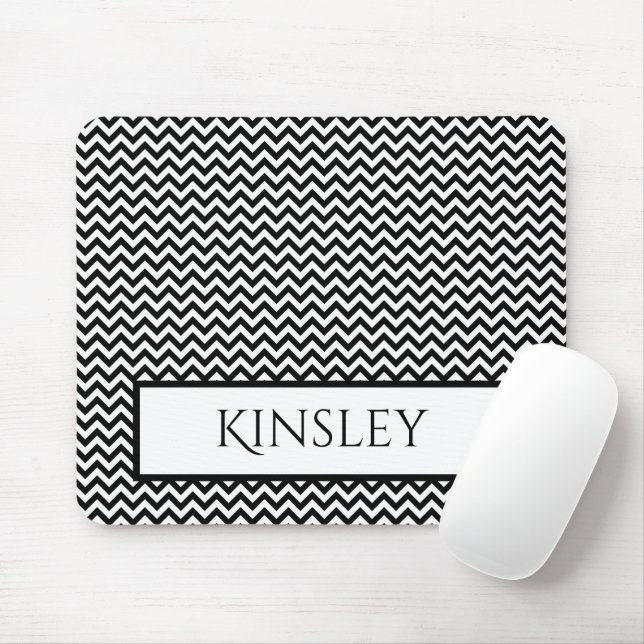Black Simple Chevron Personalized Mouse Pad (With Mouse)