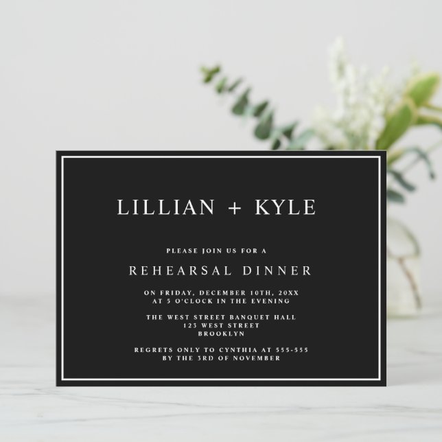 Black Simple Chic Rehearsal Dinner Invitation (Standing Front)