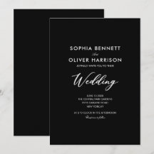 black SIMPLE CLASSIC elegant WEDDING INVITE