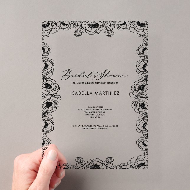 black  simple classic modern bridal shower  acrylic invitations (Insitu (Handheld))