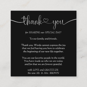 Black Simple Custom Calligraphic Photo Thank You Enclosure Card