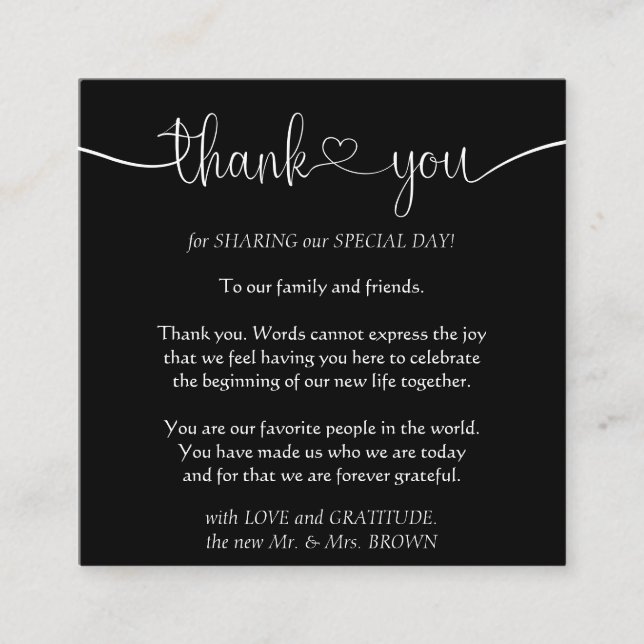 Black Simple Custom Calligraphic Photo Thank You Enclosure Card (Front)