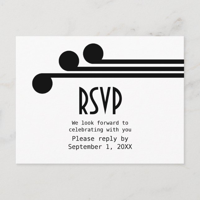 Black Simple Deco Chic RSVP Postcard (Front)