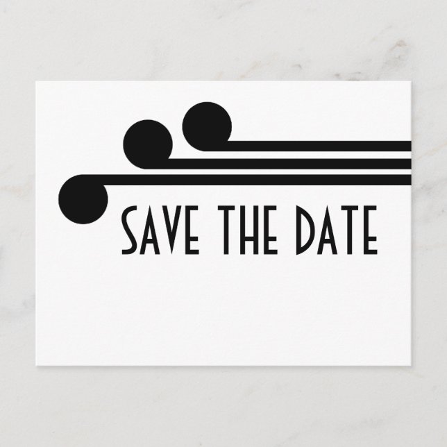 Black Simple Deco Chic Save the Date Postcard (Front)