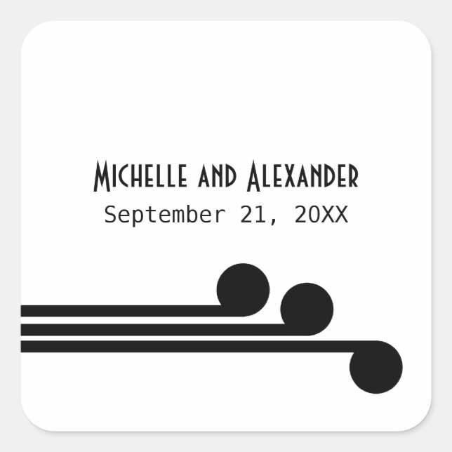 Black Simple Deco Chic Wedding Stickers (Front)