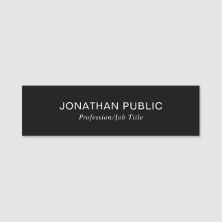 Black Simple Design Elegant Modern Plain Template Name Tag