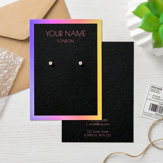 Black simple earring display card. Colourful borde (Black simple earring display card. Colorful border.)