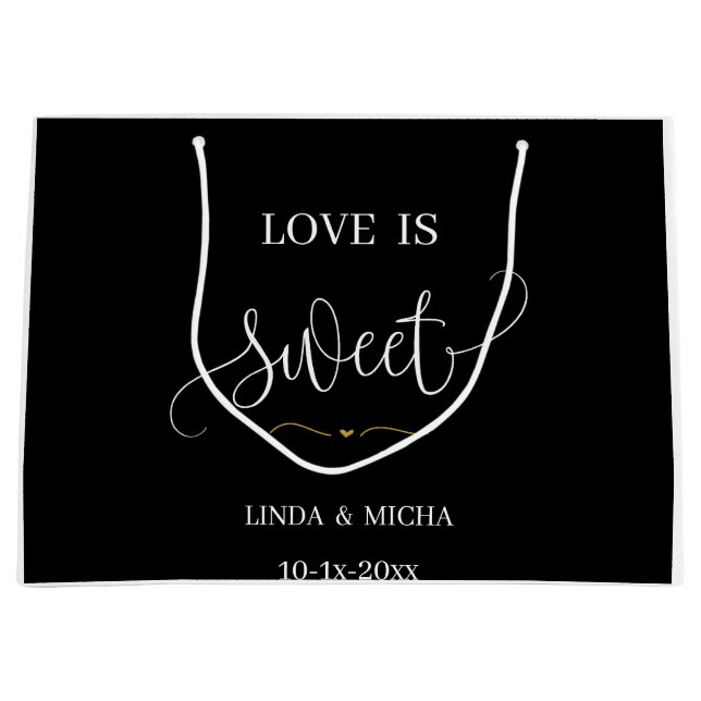 Black simple elegant  Love is sweet wedding favor  Large Gift Bag (Front)