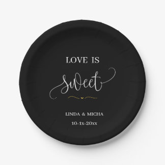 Black simple elegant  Love is sweet wedding favor  Paper Plate