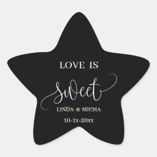 Black simple elegant  Love is sweet wedding favor  Star Sticker