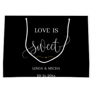 Black simple elegant Love is sweet wedding favour Large Gift Bag