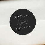 Black Simple Elegant Wedding  Classic Round Sticker<br><div class="desc">Elegant and simple wedding sticker with your names. For more advanced customization of this design,  please click the BLUE DESIGN TOOL BUTTON above!  Matching items are also available.</div>