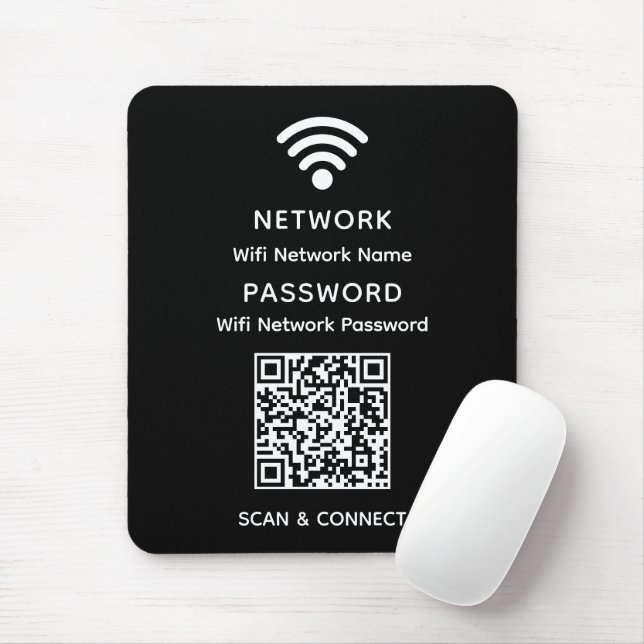 Black Simple Elegant Wifi QR Code Network Password Mouse Pad (With Mouse)