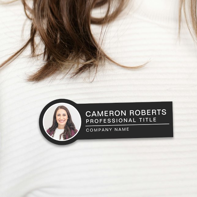 Black Simple Employee Photo Name Tag (Creator Uploaded)