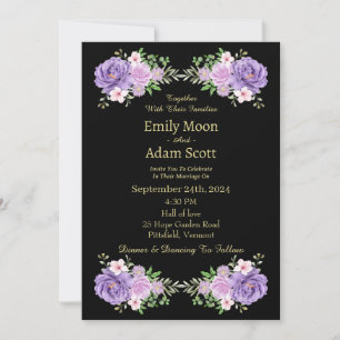 Black Simple Floral elegant sage wedding Invitation