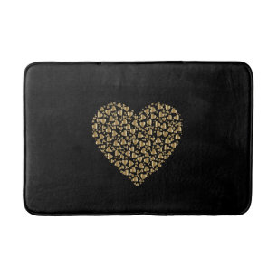Black Simple Gold Heart Bath Mat