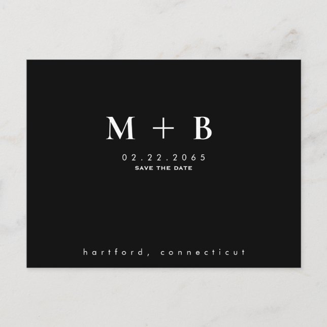 Black Simple Initials Wedding QR Save the Date Postcard (Front)