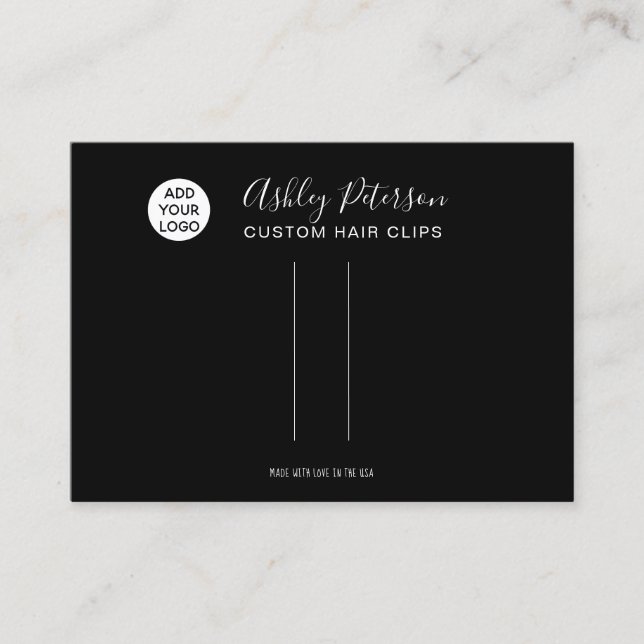 black simple logo hair clip barrette display business card (Front)