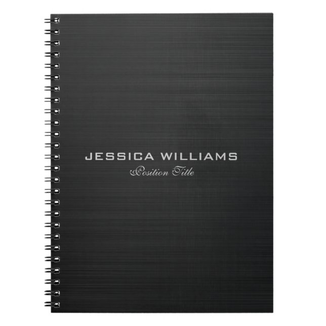Black Simple Metallic Brushed Aluminum Look Notebook (Front)