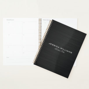 Black Simple Metallic Brushed Aluminum Look Planner