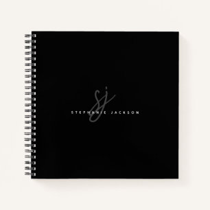 Black Simple Minimalist Script Initials Monogram Notebook