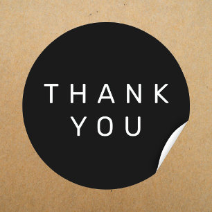 Black Simple Minimalist Thank You Packing Orders Classic Round Sticker