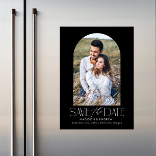 Black Simple Modern Arch Photo Save the Date Magnetic Invitation